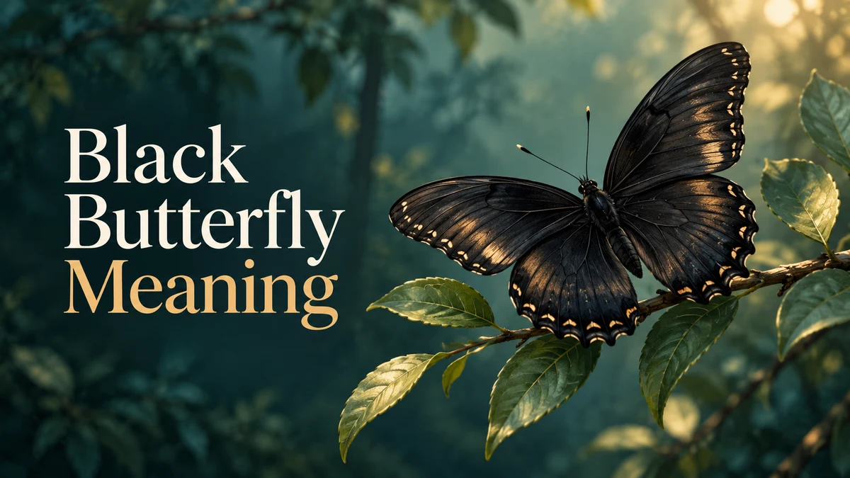 Black butterfly meaning cover with a dark butterfly on a leafy branch