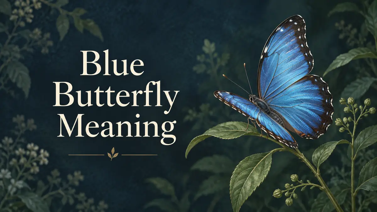 Blue butterfly meaning cover with an illustrated butterfly on a leafy stem