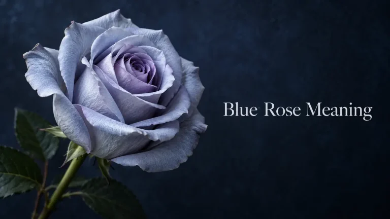 Silver-blue rose beside the title Blue Rose Meaning