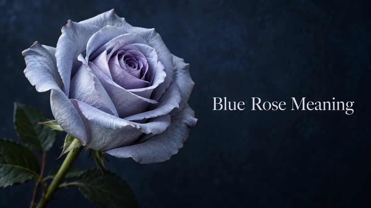 Silver-blue rose beside the title Blue Rose Meaning