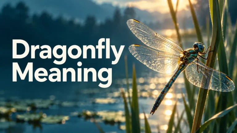 Dragonfly meaning featured image with a dragonfly beside a sunlit pond