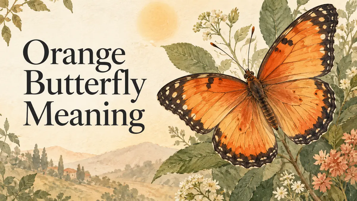 Orange butterfly meaning cover with a watercolor butterfly and botanical background