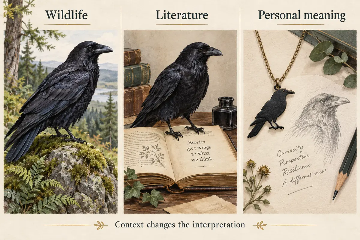 Raven meaning in three contexts: wildlife, literature, and personal design