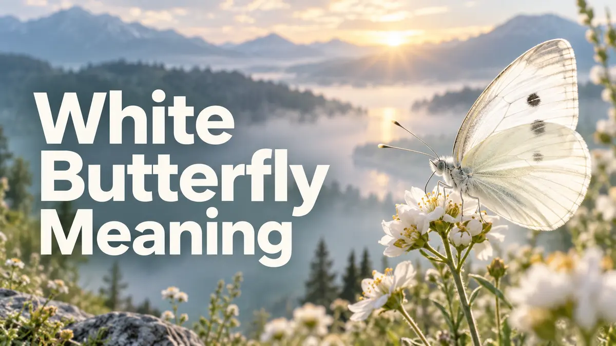 White butterfly meaning featured image with a white butterfly on wildflowers
