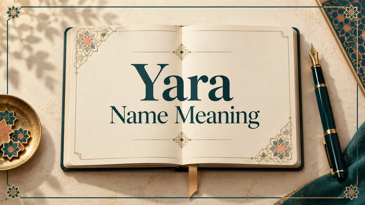 Yara Name Meaning title on an ivory notebook with teal and gold accents